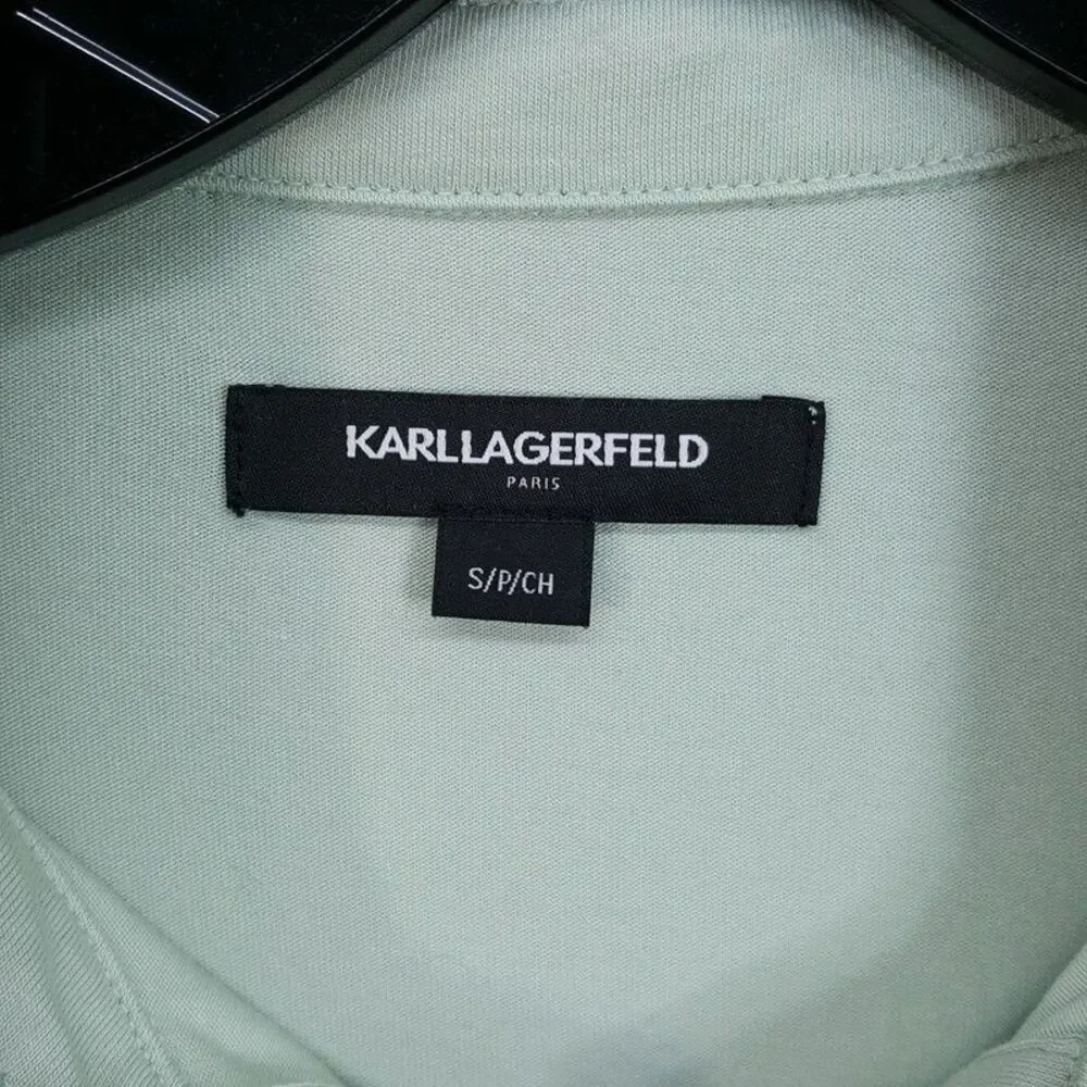 KARL LAGERFELD Polo Shirt Mens Small Light Green Contrast Trim Stretch Logo $119 - Picture 3 of 7